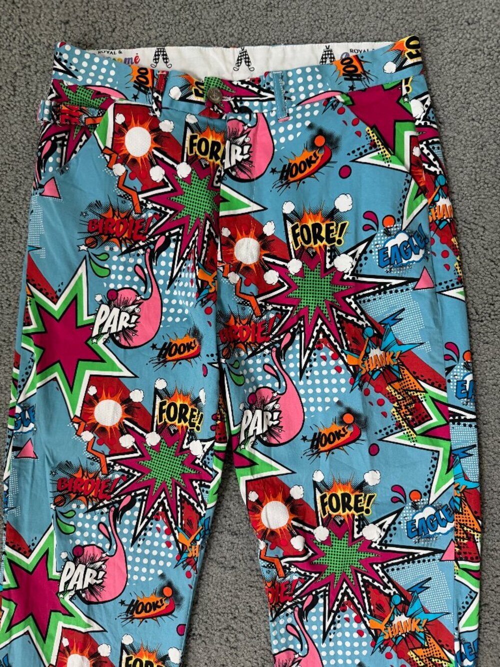 Royal and Awesome Men`s Golf Pants Partoon Comic Book Design - Size W32 L32 EUC - Picture 2 of 11